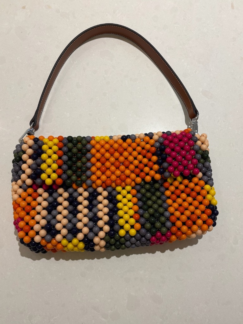 STAUD Tommy Beaded Shoulder Bag – Multicolour Abstract – Like New